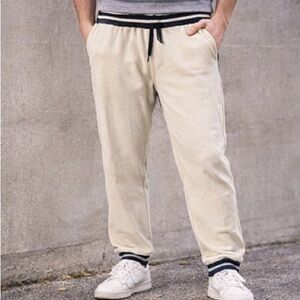 Cream Fleece Jogger Pants Striped Waist Cuffed Sweatpants Size Medium by Therapy